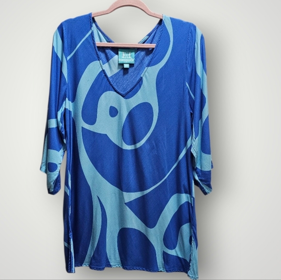 escapada Tops - Escapada Blue Abstract Print Rayon Tunic Top XL